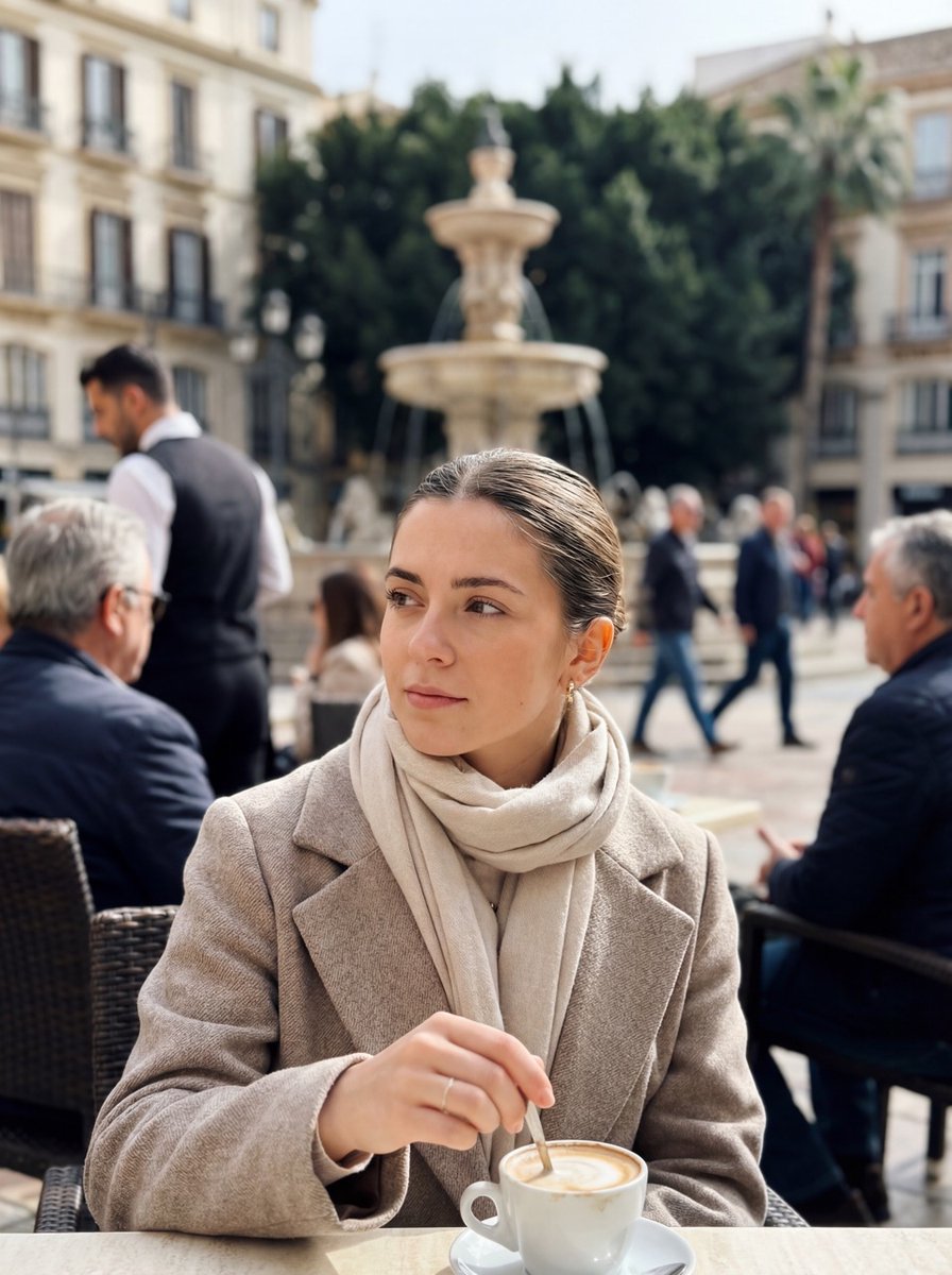Photorealistic iPhone street café scene in Málaga — output 1
