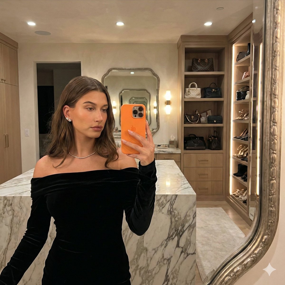 Profile / Avatar - High Fashion Dressing Room Mirror Selfie Prompt (Bella Hadid Style) — output 1