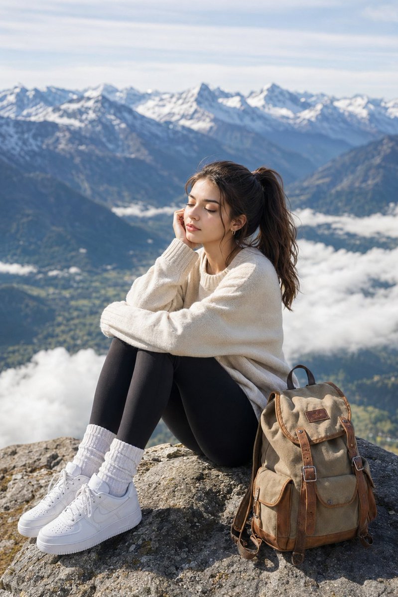 Social Media Post - Woman enjoying mountain scenery — output 1