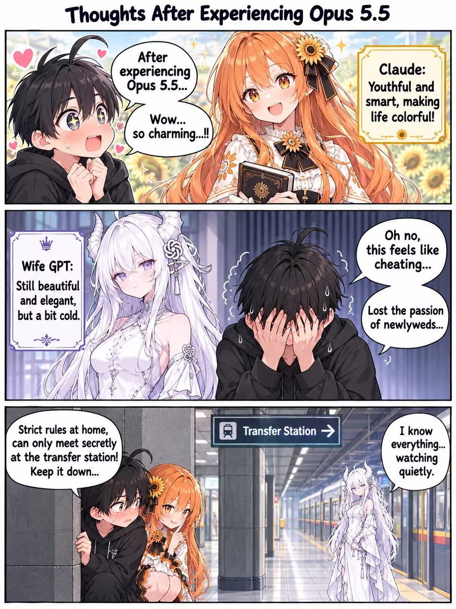 Comic / Storyboard - Opus 5.5 vs Wife GPT Comic Strip — output 1
