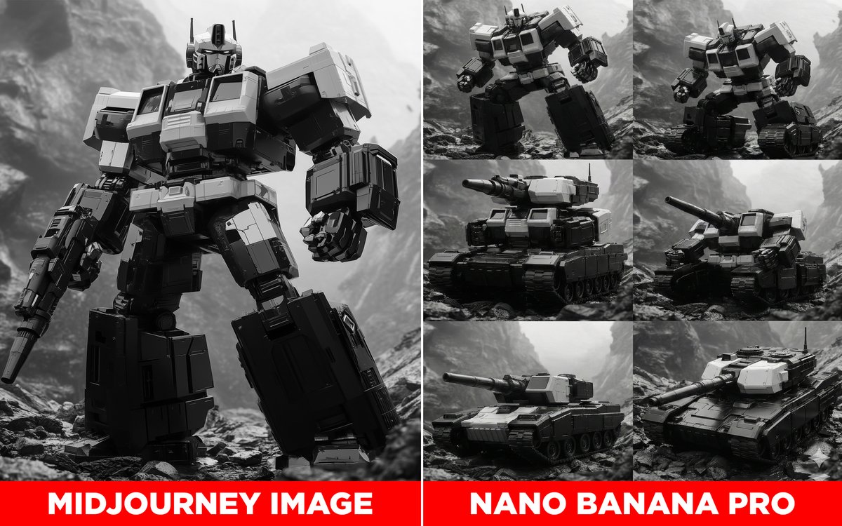 Comic / Storyboard - Transformer Robot to Tank Transition Prompt — output 1