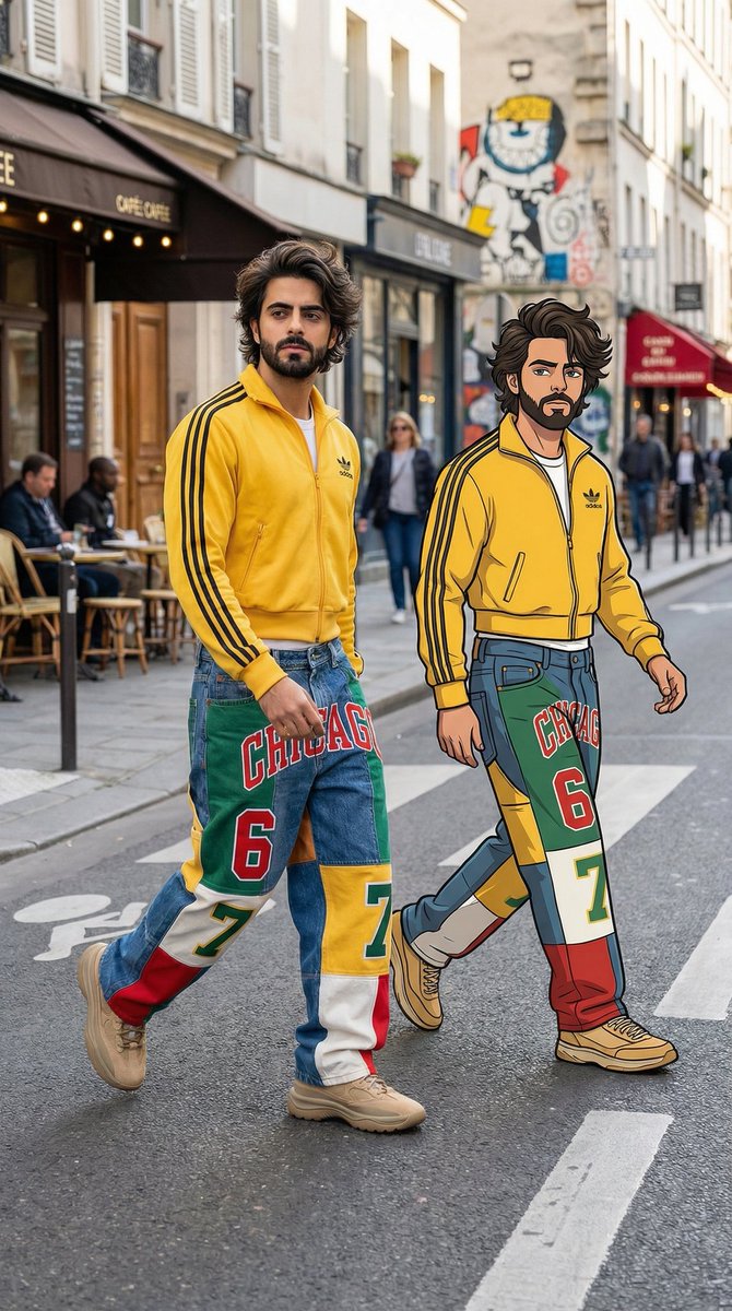 Mixed Media Y2K Street Style with Cartoon Companion — output 1