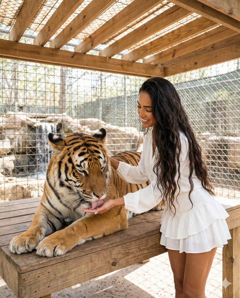 Woman Interacting with Bengal Tiger in Sanctuary — output 1