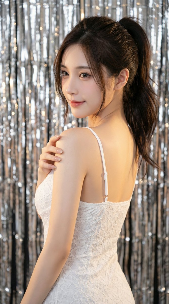 High-Angle Close-up Portrait with Mosaic Background — output 1