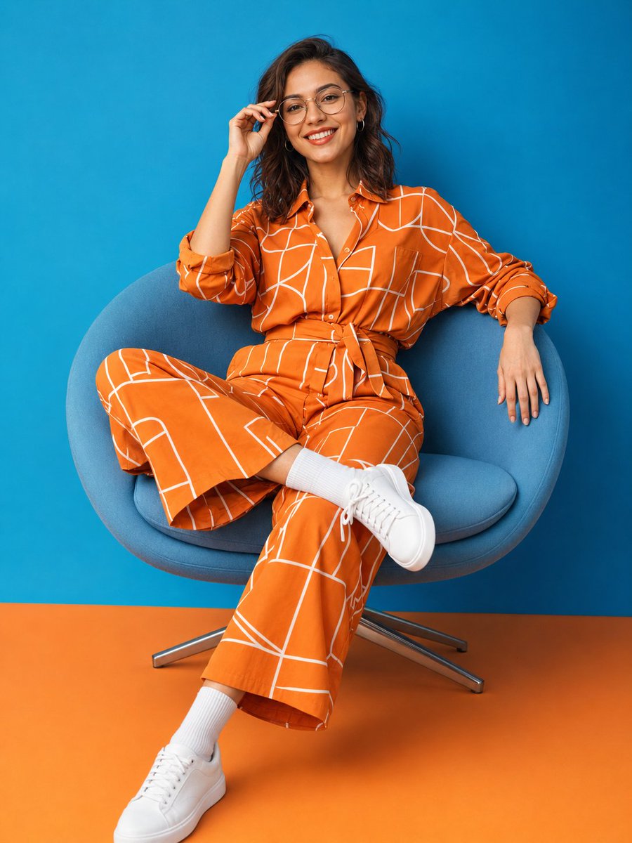Product Marketing - Patterned Orange Jumpsuit Fashion Lifestyle — output 1