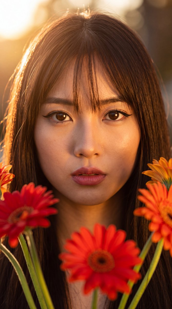 Profile / Avatar - East Asian Woman with Gerbera Flowers — output 1
