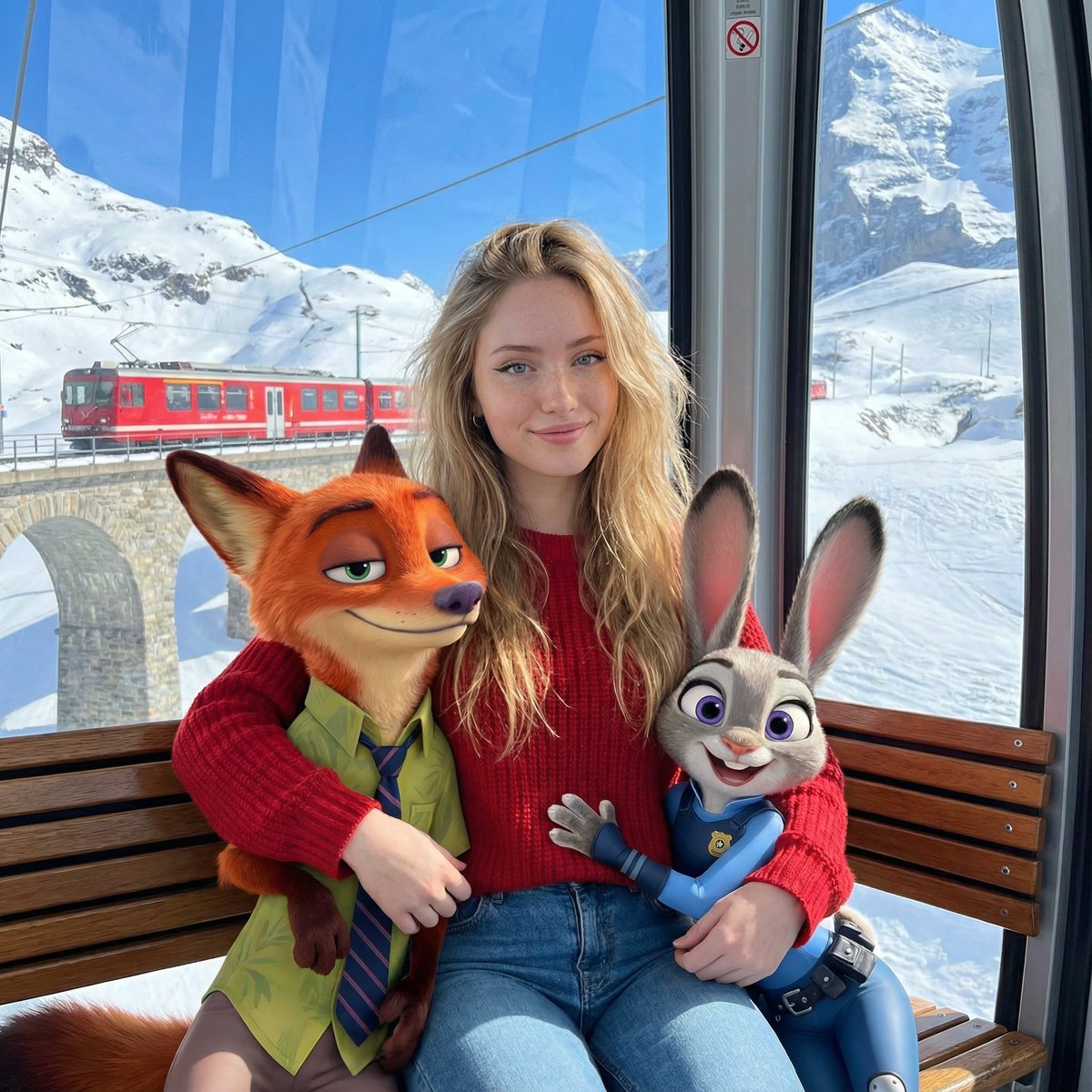 Blending Photorealistic Human with Zootopia Characters in a Cable Car — output 1