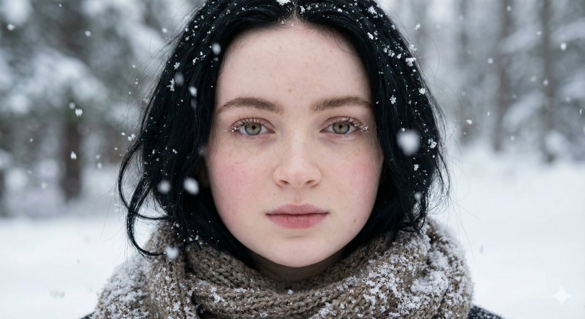 Ultra-Photorealistic Winter Portrait Macro Focus (Sadie Sink) — output 1