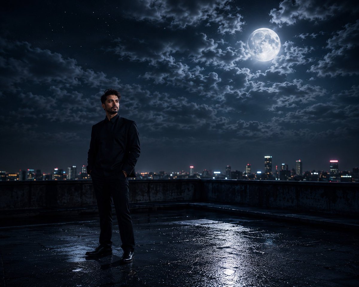 YouTube Thumbnail - Cinematic Moonlight Rooftop Portrait Collage — output 1