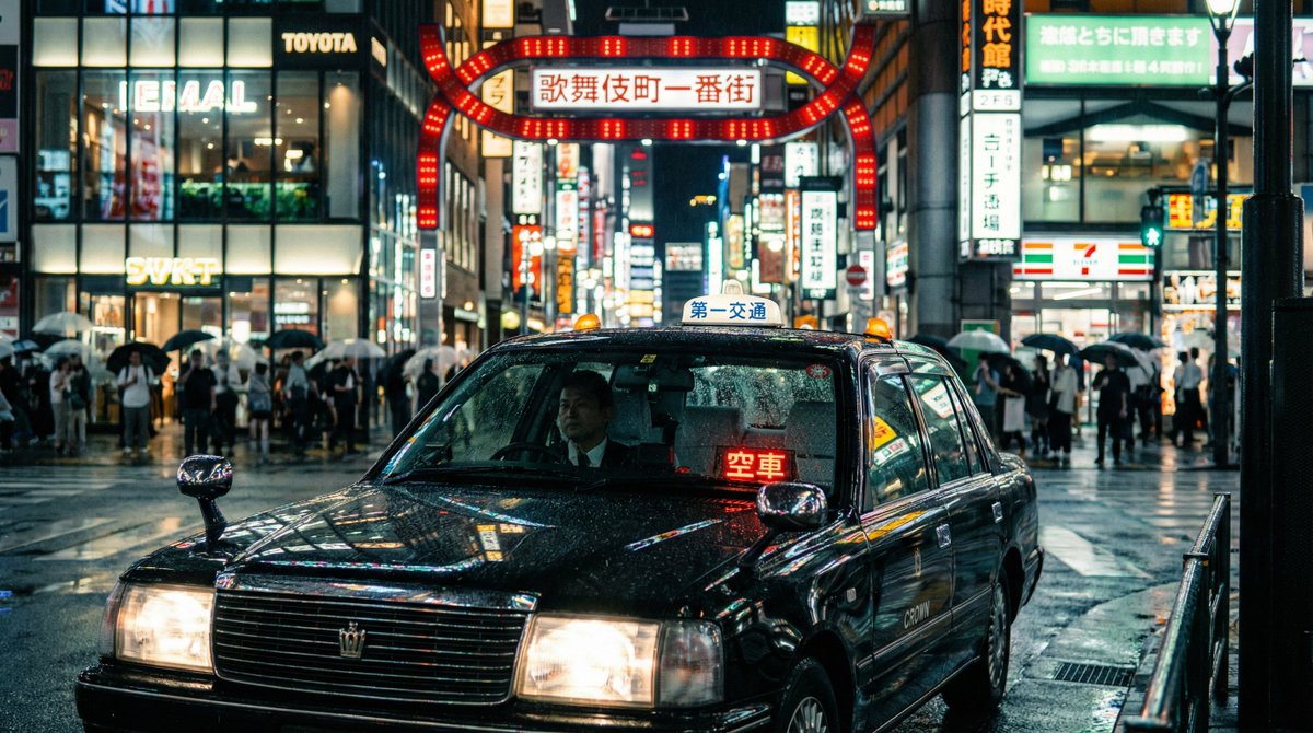 Taxi in Kabukicho on a rainy night — output 1