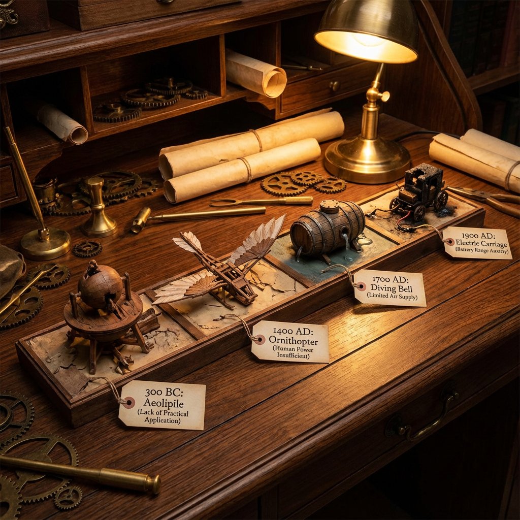 Infographic / Edu Visual - Steampunk Diorama of Failed Inventions Timeline — output 1
