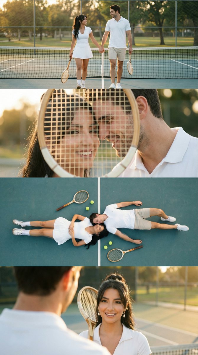 Comic / Storyboard - 4-Panel Tennis Couple Storyboard Prompt — output 1