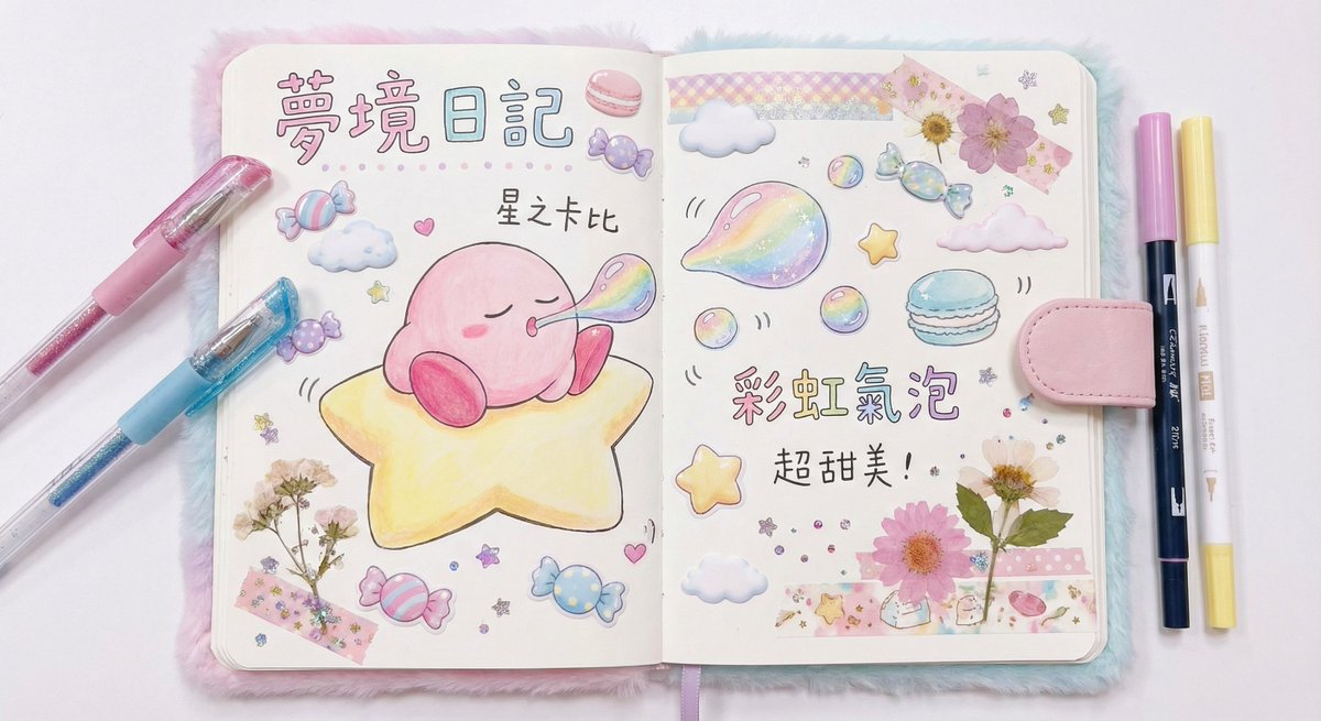 Dream diary with Kirby blowing bubbles — output 1