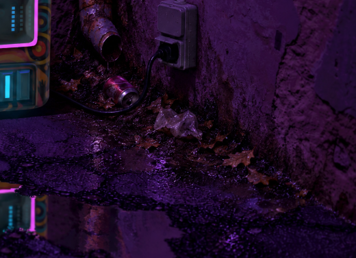 Game Asset - Add Trash and Dirt to Neon Arcade Scene — output 1
