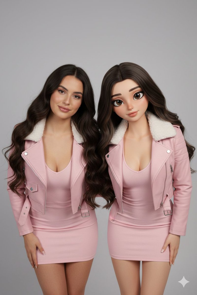 Realistic Human vs. 3D Character Side-by-Side Prompt — output 1