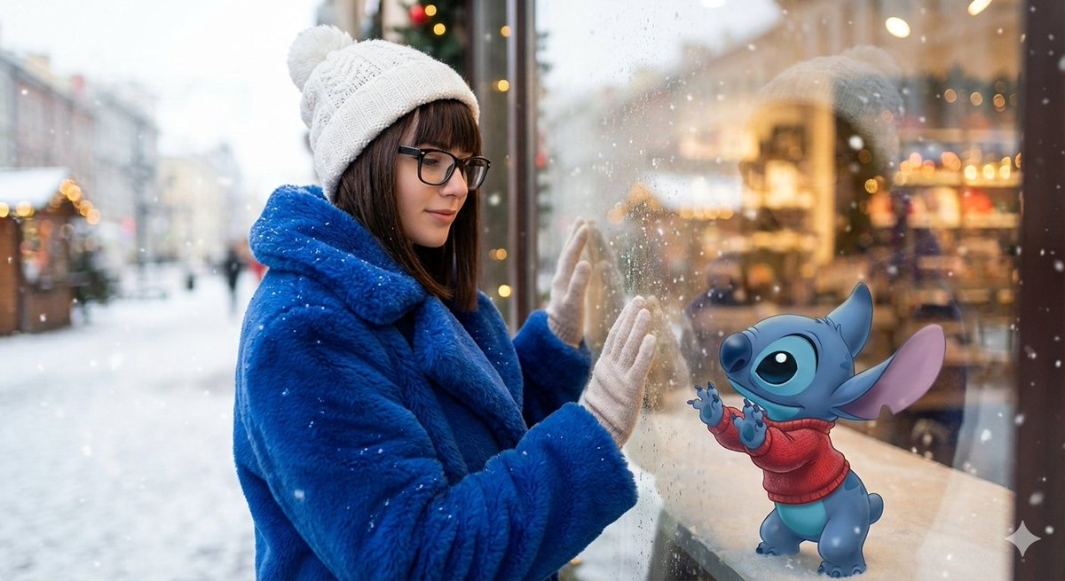 Photorealistic Winter Portrait with Animated Character Interaction — output 1