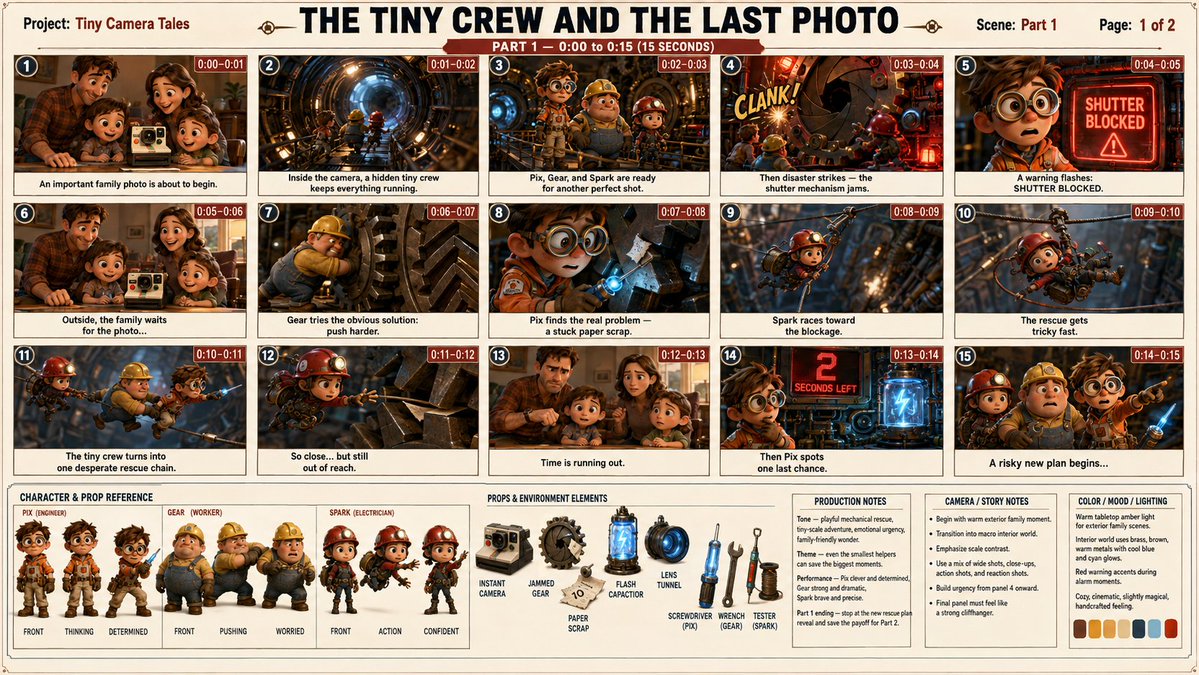 Comic / Storyboard - Professional 3D Animated Storyboard Sheet — output 1