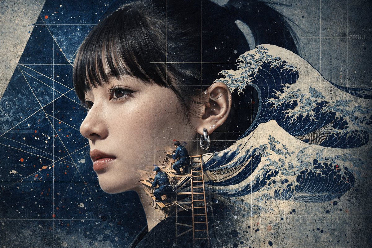 Photorealistic Portrait with Ukiyo-e and Industrial Fusion — output 1