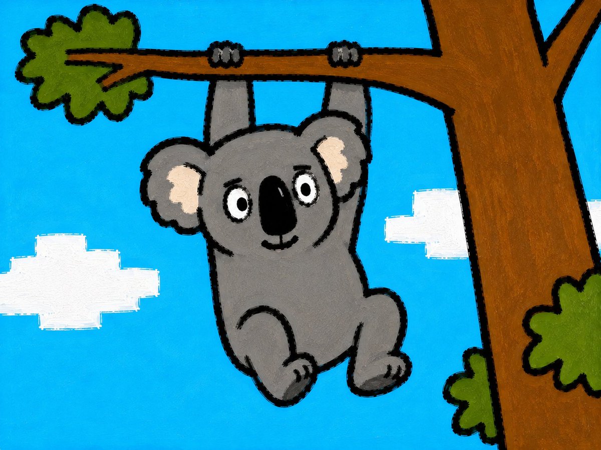 Comic / Storyboard - Childlike Koala Hanging From Tree — output 1