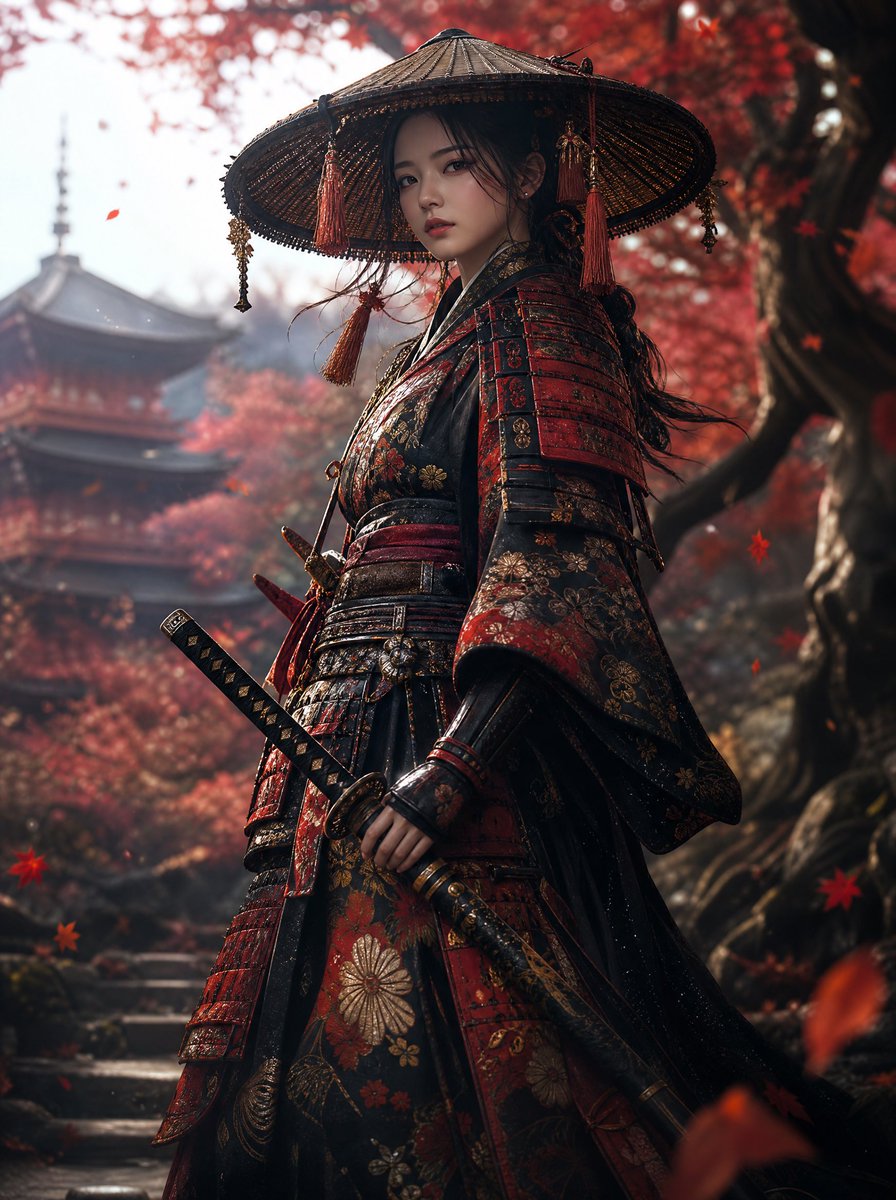 Product Marketing - Autumn Female Samurai Portrait — output 1