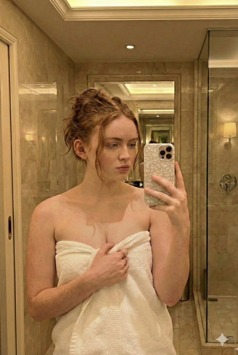Candid Bathroom Mirror Selfie (Redhead Likeness) — output 1
