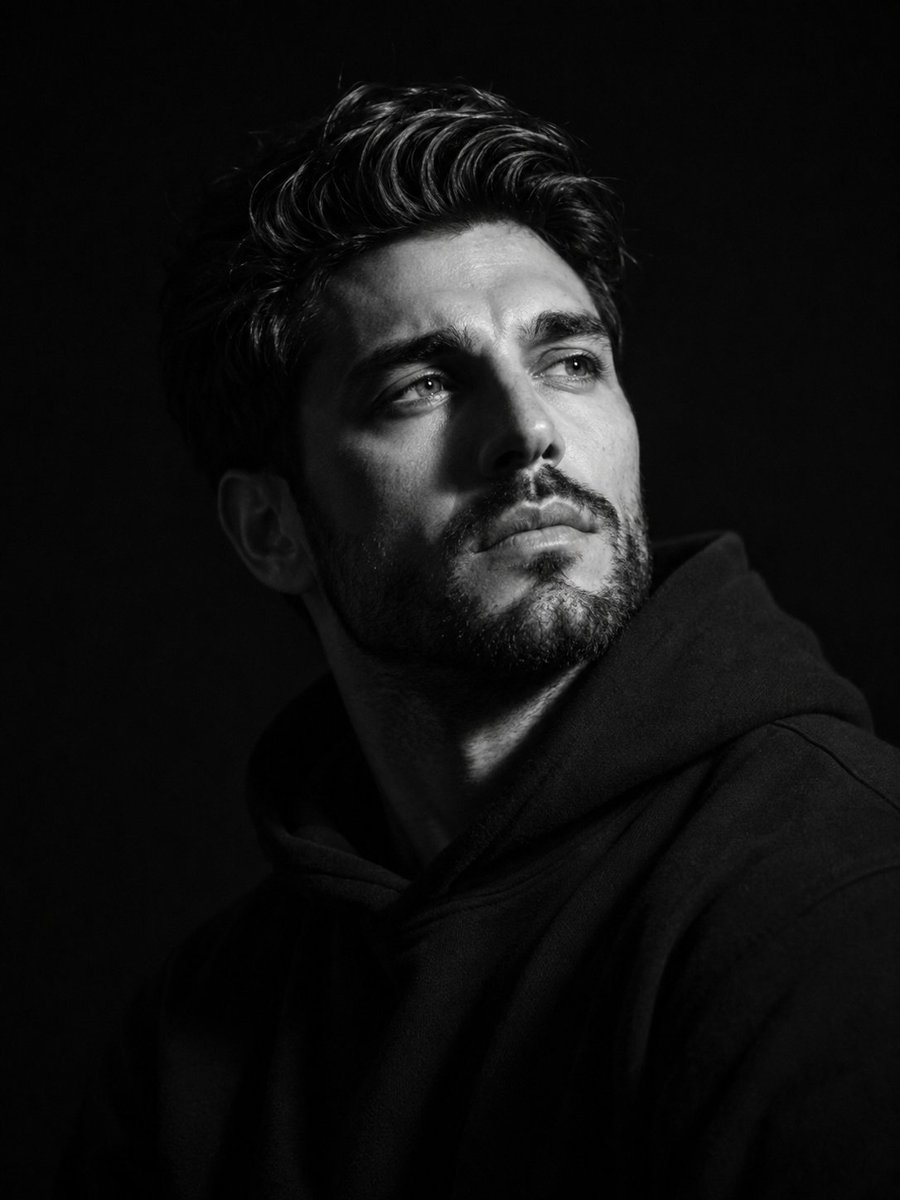 Profile / Avatar - Cinematic Black and White Studio Portrait — output 1