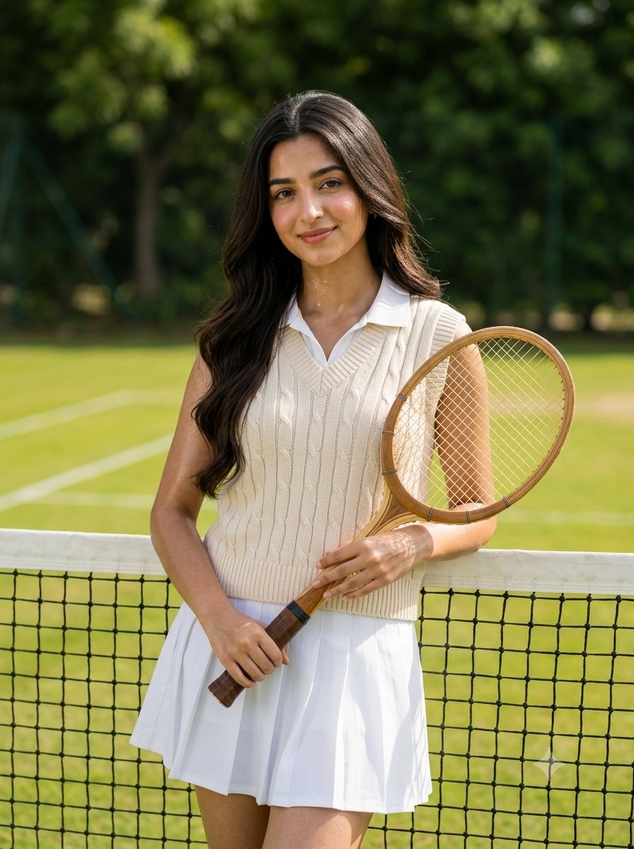 Product Marketing - Old money tennis aesthetic portrait — output 1