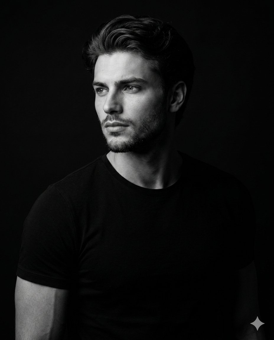 Profile / Avatar - Low-Key Studio Black and White Portrait — output 1