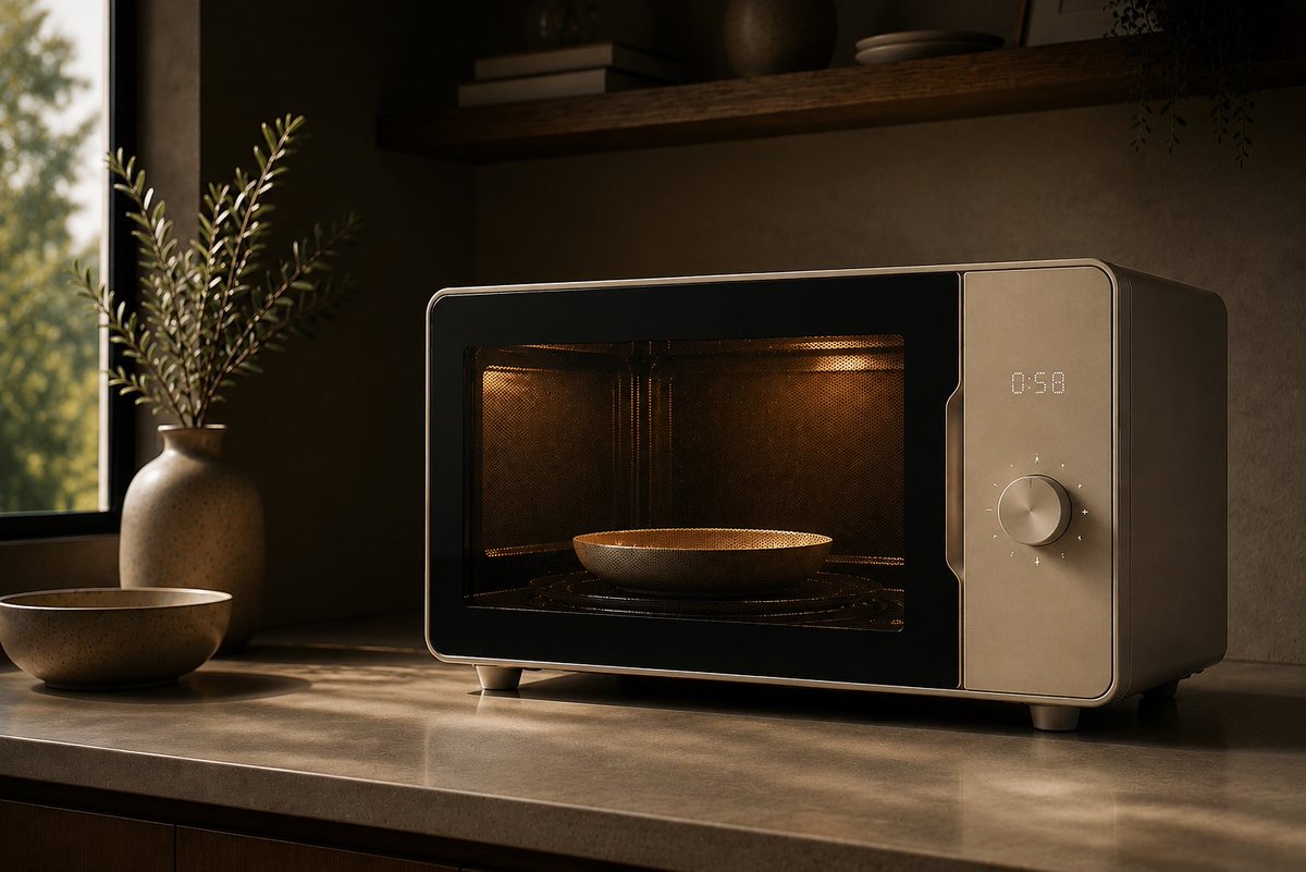 E-commerce Main Image - Warm Minimalist Microwave Product Photo — output 1