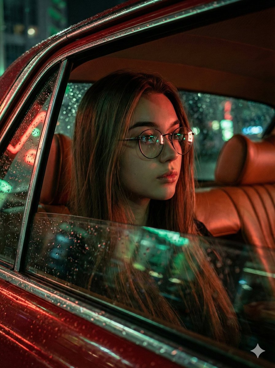 Cinematic Rainy Night Car Portrait Prompt — output 1