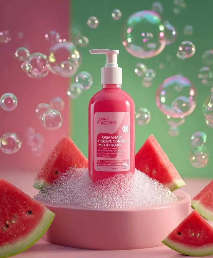 E-commerce Main Image - Skincare product advertisement with watermelon and bubbles โ output 1
