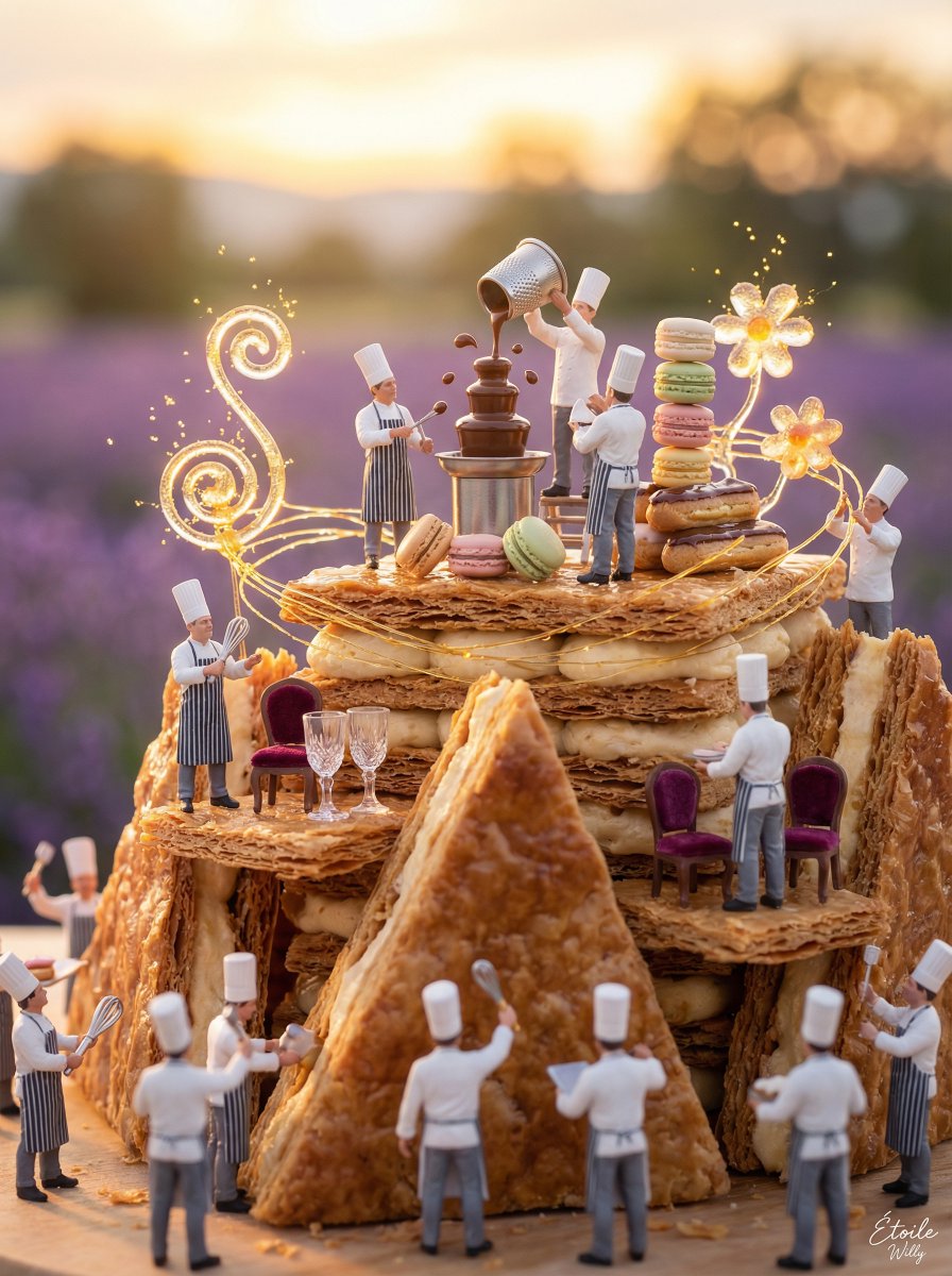 Micro Diorama of Chefs Building a French Patisserie — output 1