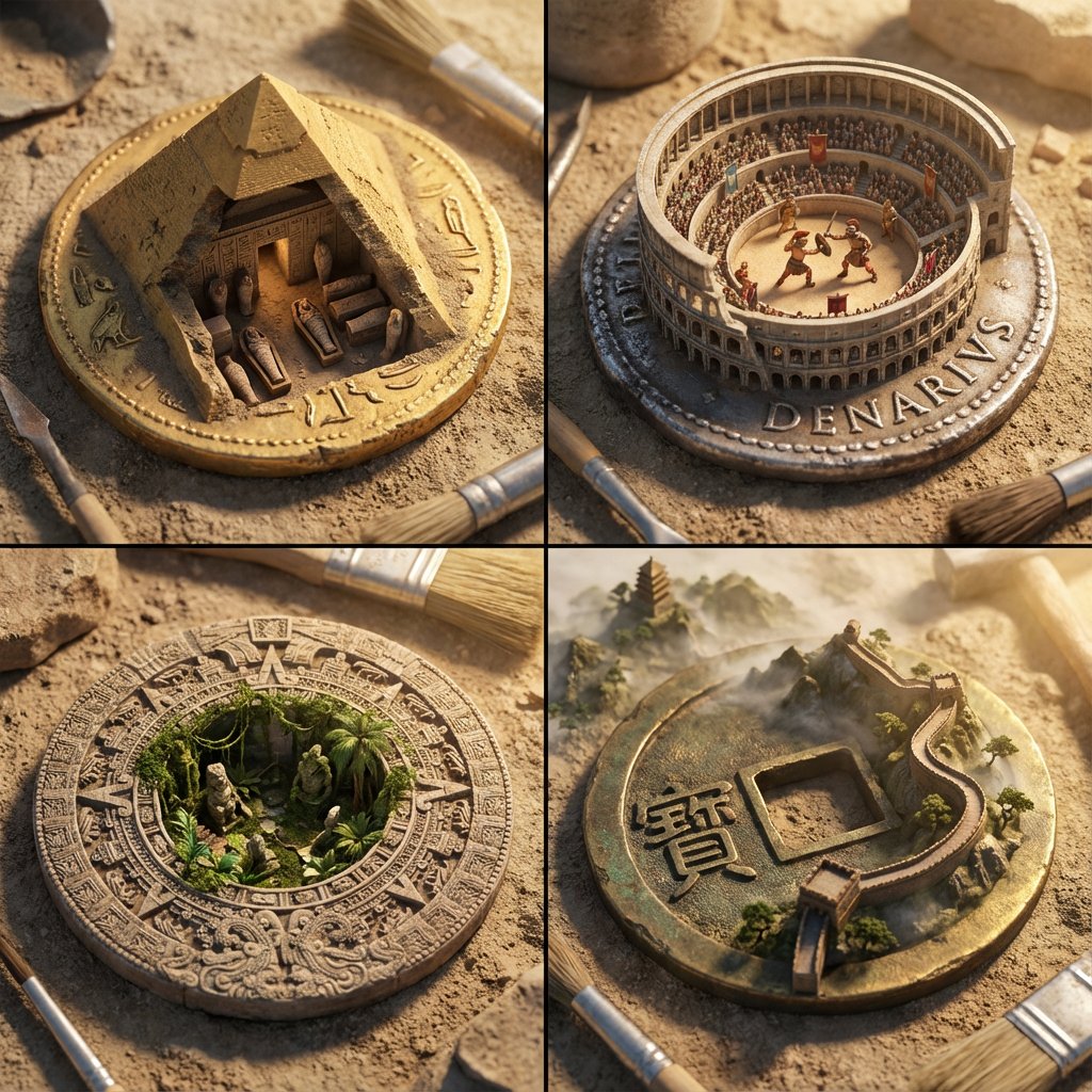 YouTube Thumbnail - Architectural Diorama Coin Art Grid Prompt — output 1