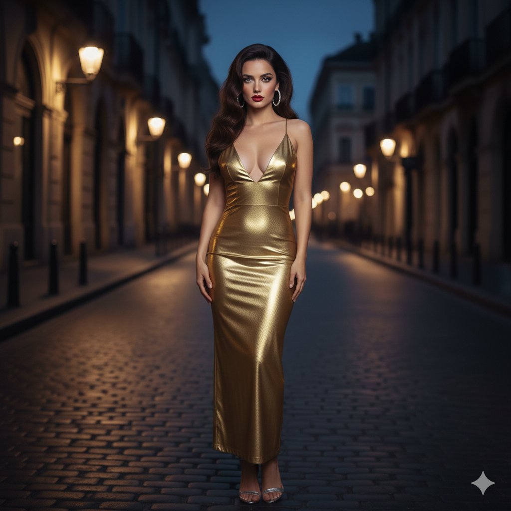 Cinematic Night Portrait in European Street — output 1