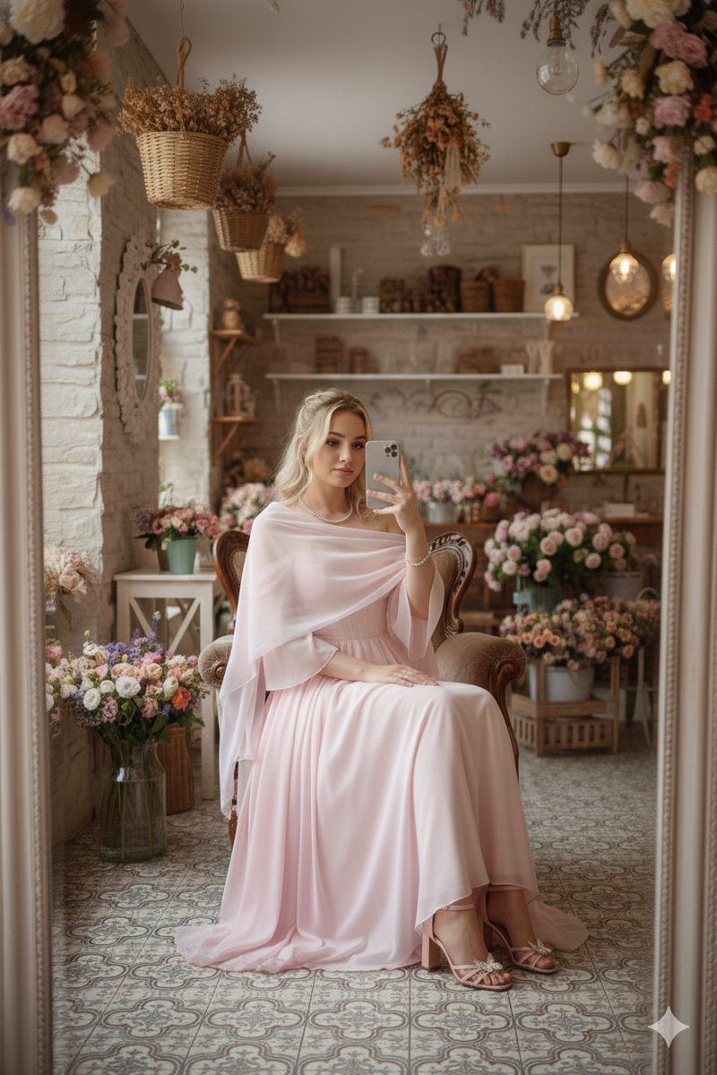 Profile / Avatar - Fairy-Core Gown Mirror Selfie in a Floral Cafe — output 1