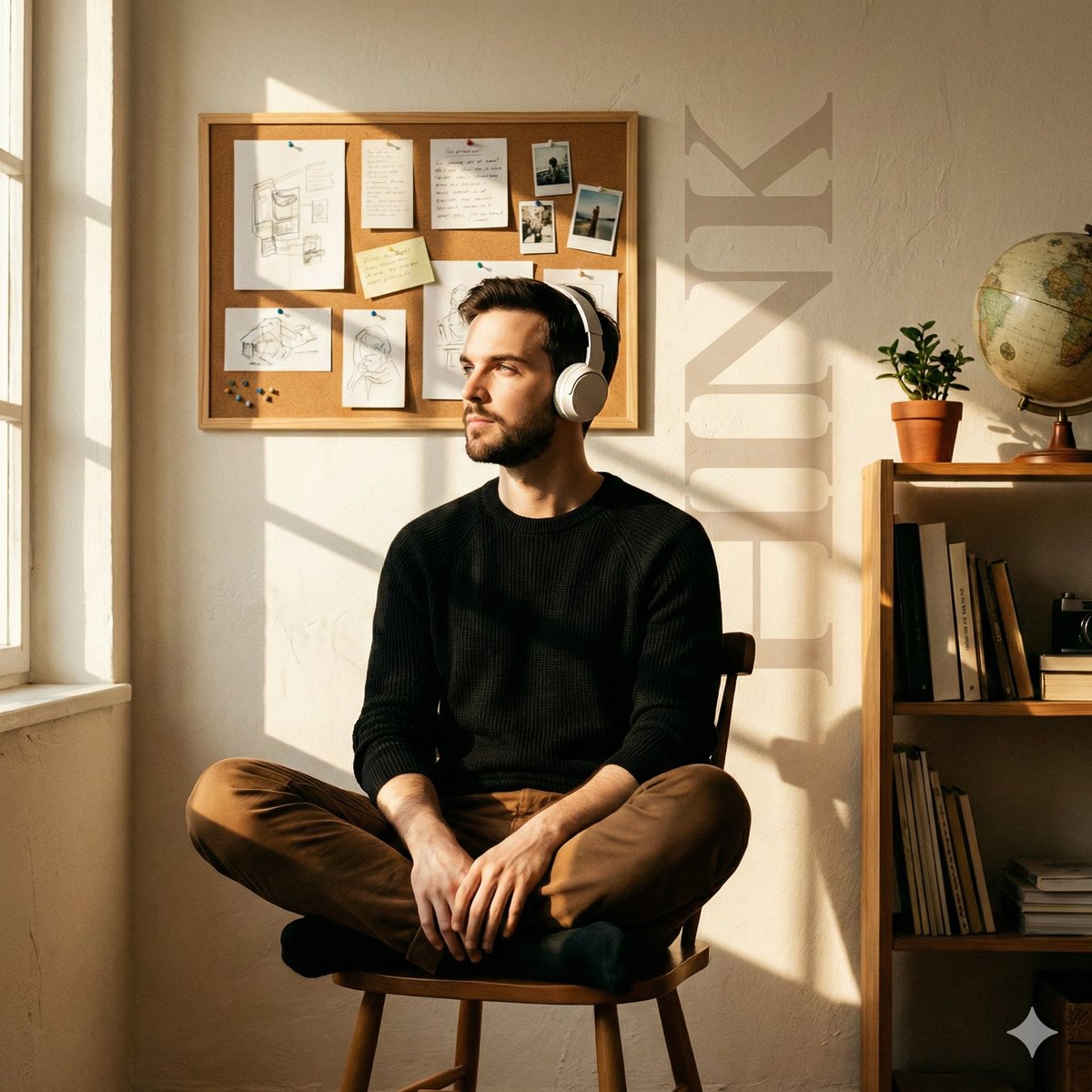 Cinematic Editorial Portrait in a Cafe with Window Shadows — output 1