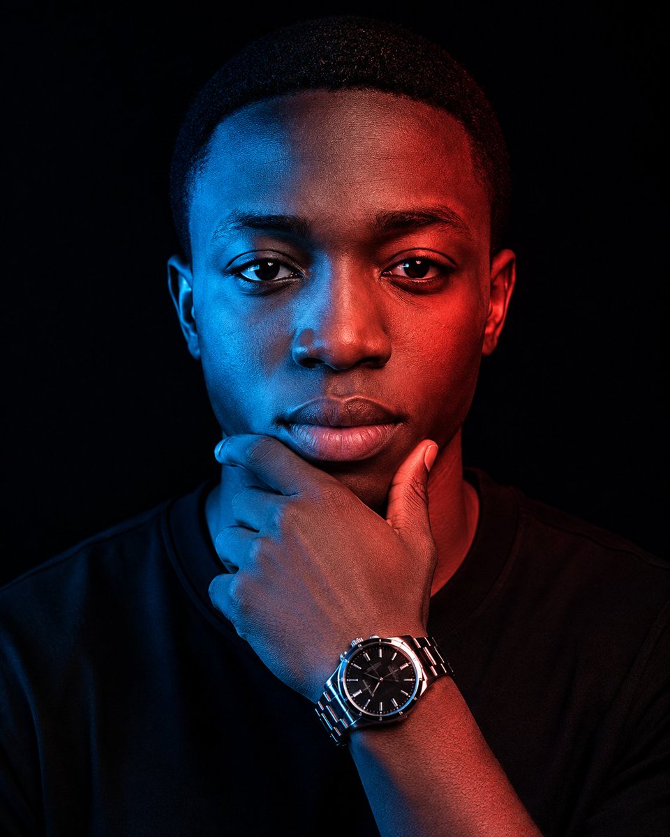 Profile / Avatar - Cinematic Red Blue Split-Light Portrait — output 1