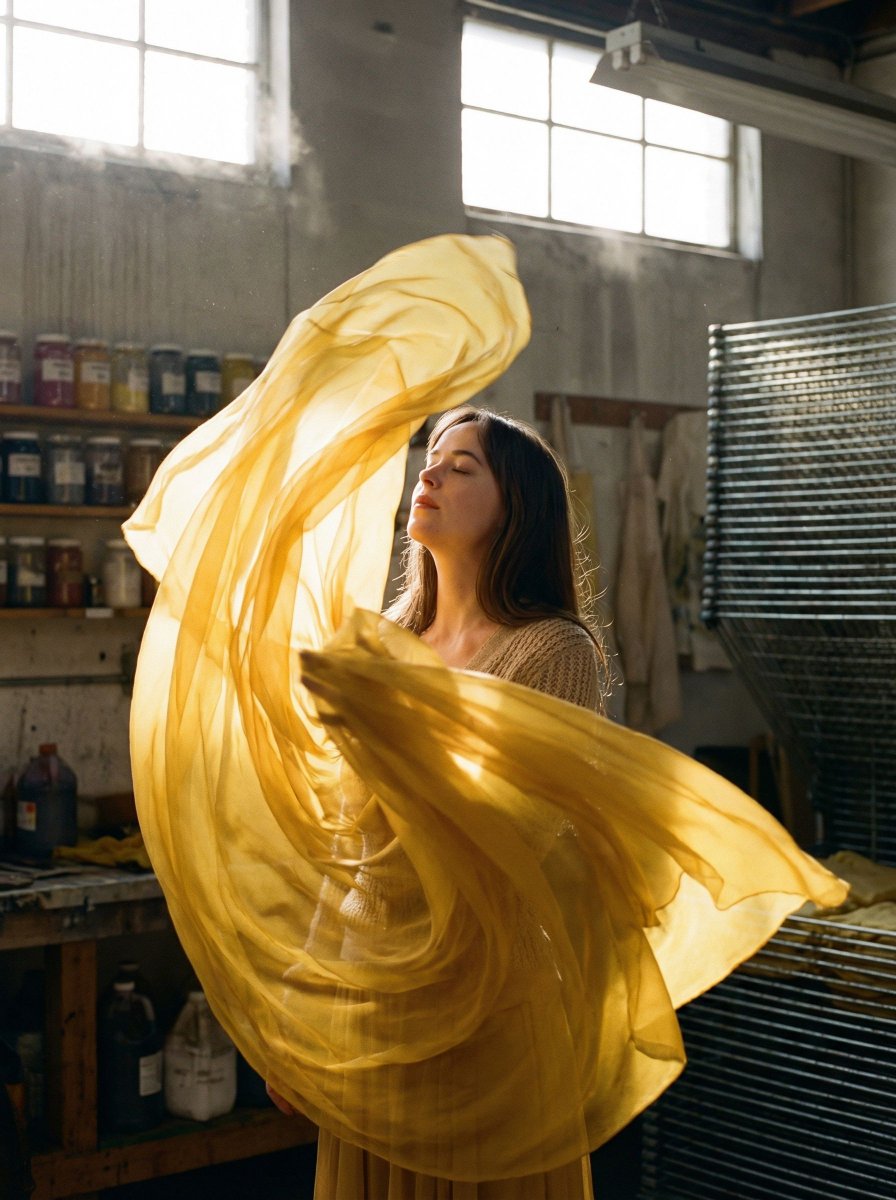 Product Marketing - Surreal Fashion Portrait in a Textile Dye Workshop — output 1