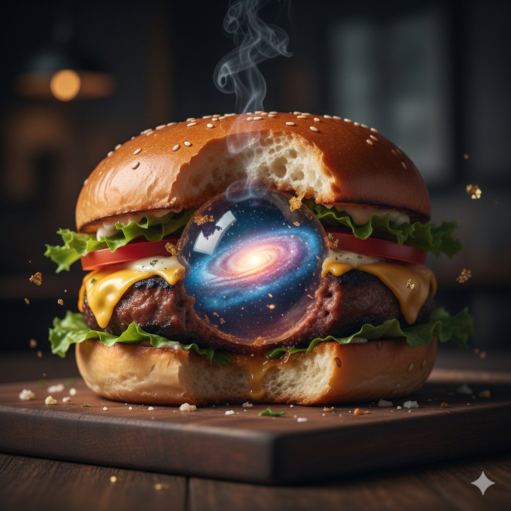Hyper-Realistic Cinematic Food Action Shot of a Gourmet Burger Mid-Bite — output 1