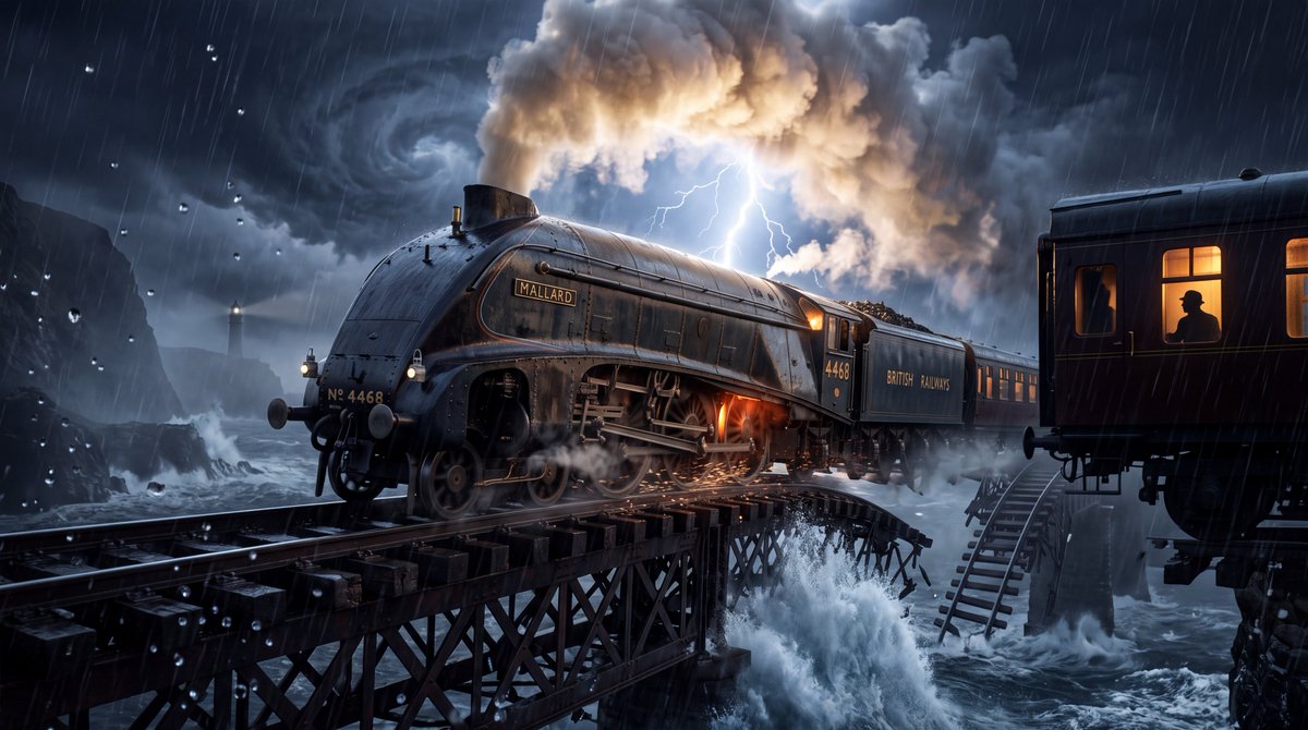 YouTube Thumbnail - Steam Locomotive Collapsing Bridge Storm — output 1