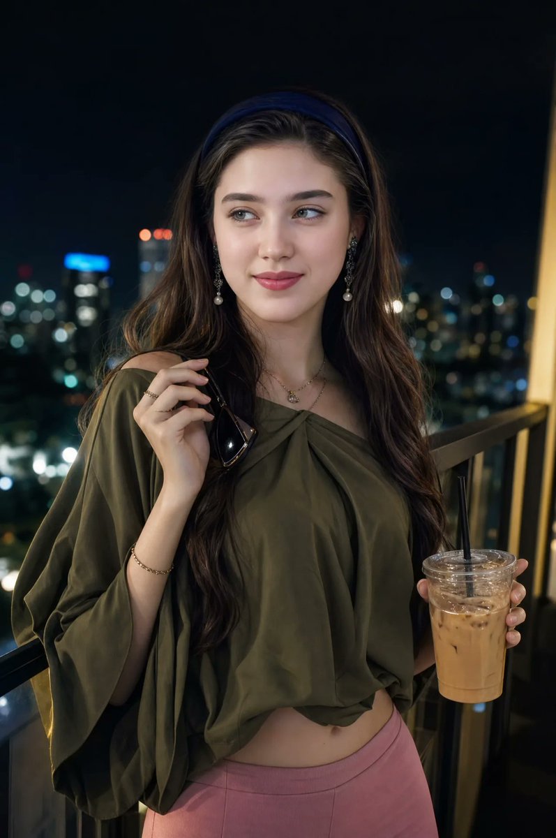 Product Marketing - Cinematic Night Balcony Fashion Portrait — output 1