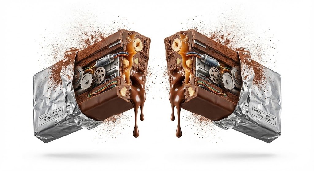 E-commerce Main Image - Advertising Visual Prompt: Chocolate Bar Process Display — output 1