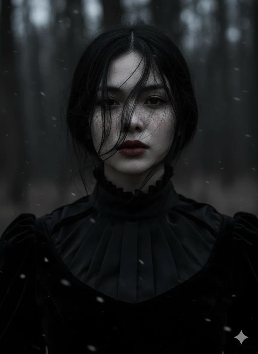 Gothic Ethereal Portrait in Snowy Forest — output 1