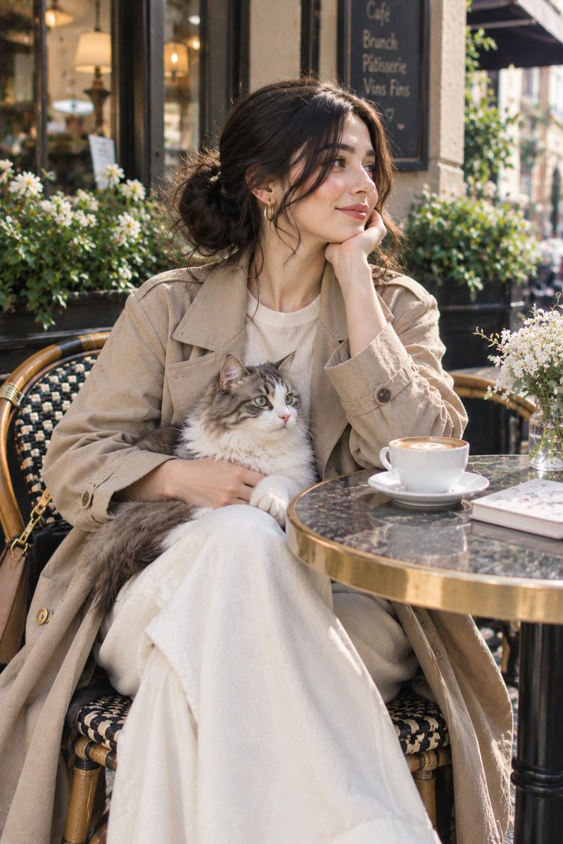 Profile / Avatar - Parisian Cafe Woman with Cat Prompt — output 1