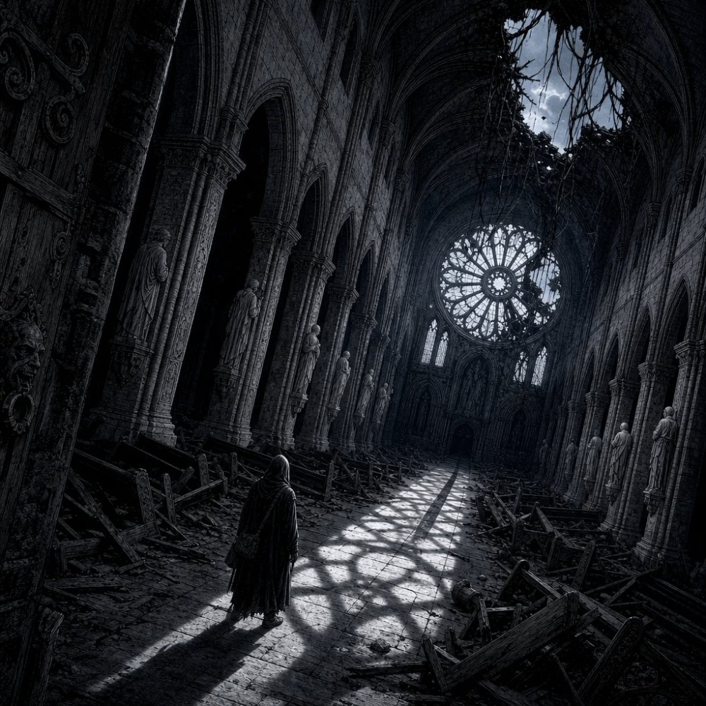 Profile / Avatar - Hooded Traveller in Ruined Cathedral