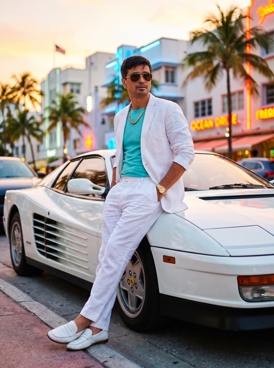 Product Marketing - 80s Retro Miami Ferrari Portrait — output 1