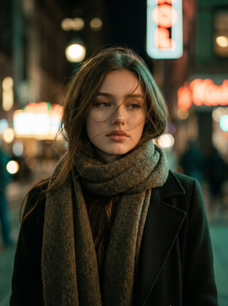 Cinematic Night Portrait of a Young Woman — output 1