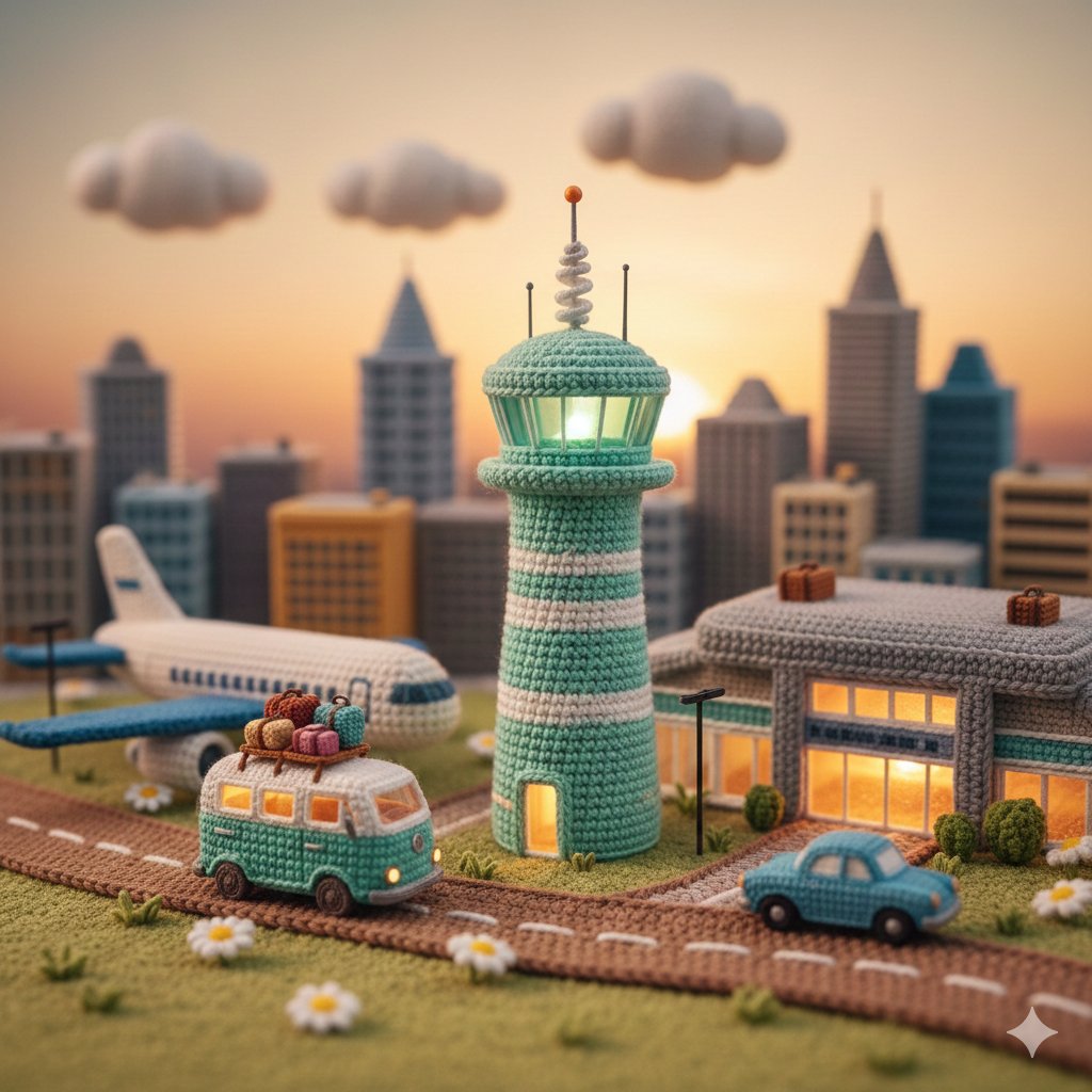 Crocheted Miniature Airport Diorama Prompt — output 1