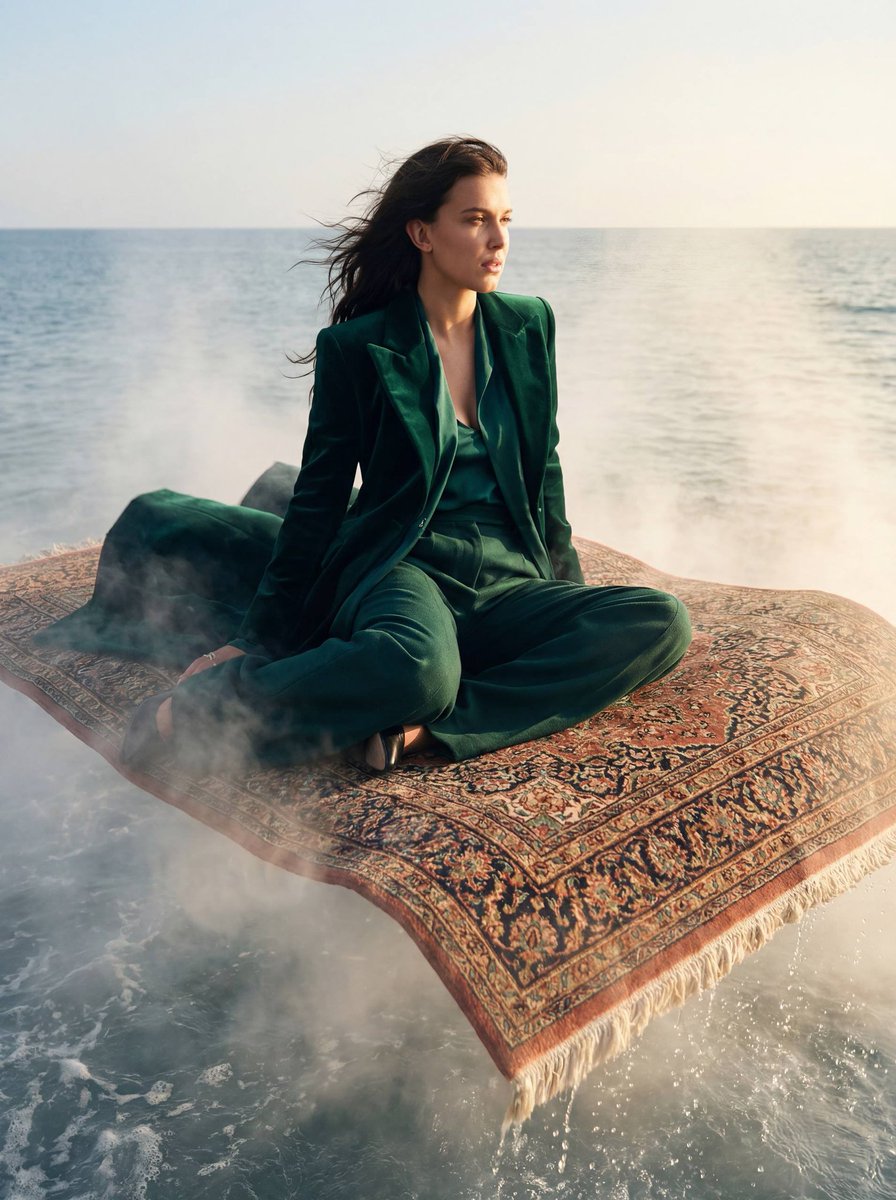 High-Fashion Editorial on a Magic Carpet over the Ocean — output 1