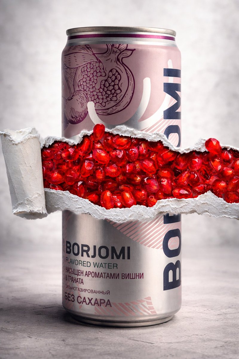 E-commerce Main Image - 8K Product Photography with Conceptual Cutaway (Borjomi) — output 1